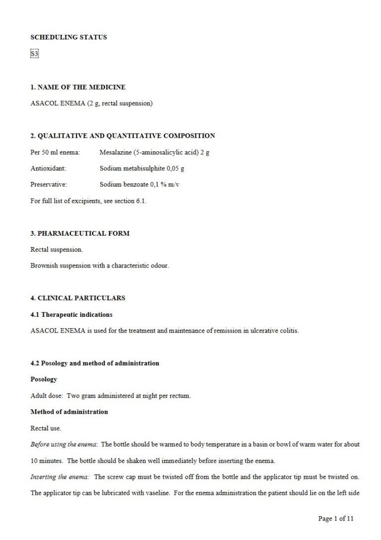 Asacol Enema package insert preview