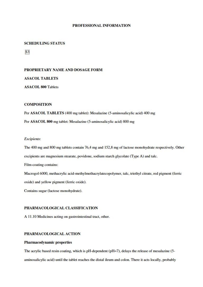 Asacol Tablets package insert preview
