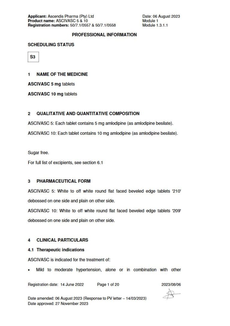 Ascivasc Tablets package insert preview