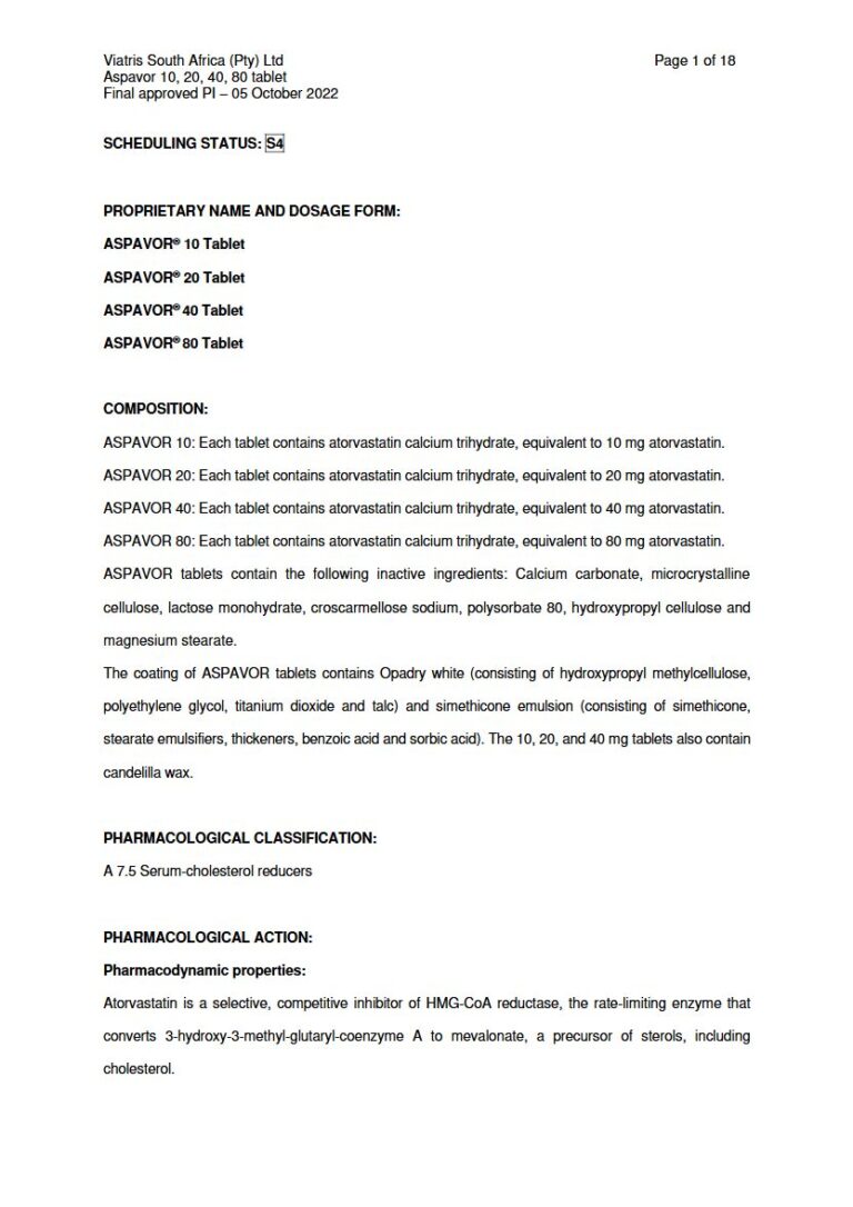 Aspavor Tablet package insert preview