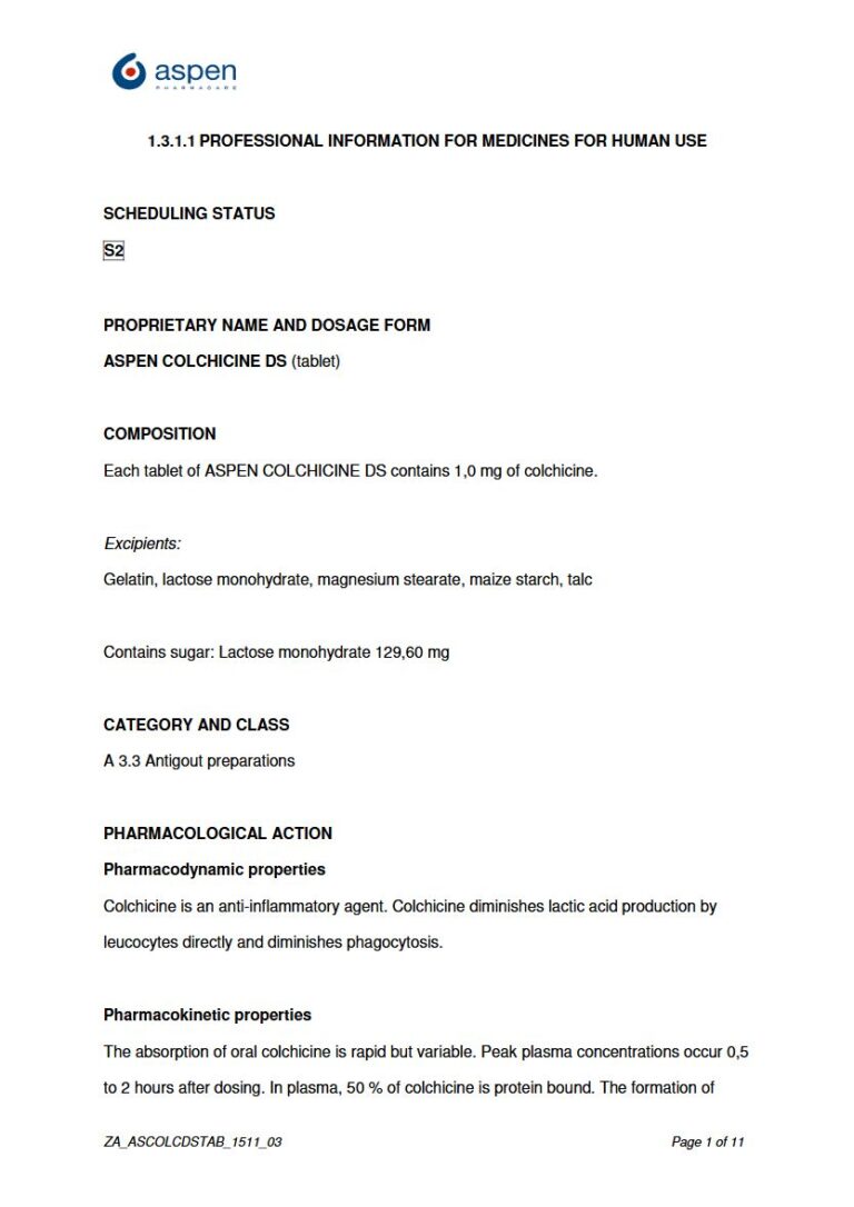 Aspen Colchicine Ds 1mg Tablet package insert preview