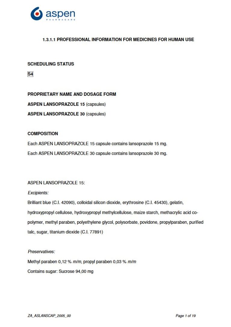 Aspen Lansoprazole Capsules package insert preview