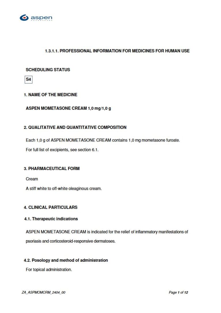 Aspen Mometasone Cream package insert preview