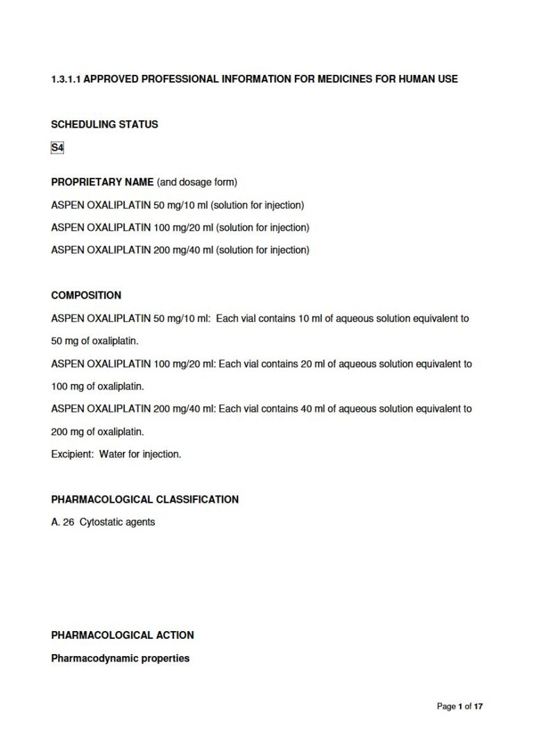 Aspen Oxaliplatin Injection package insert preview