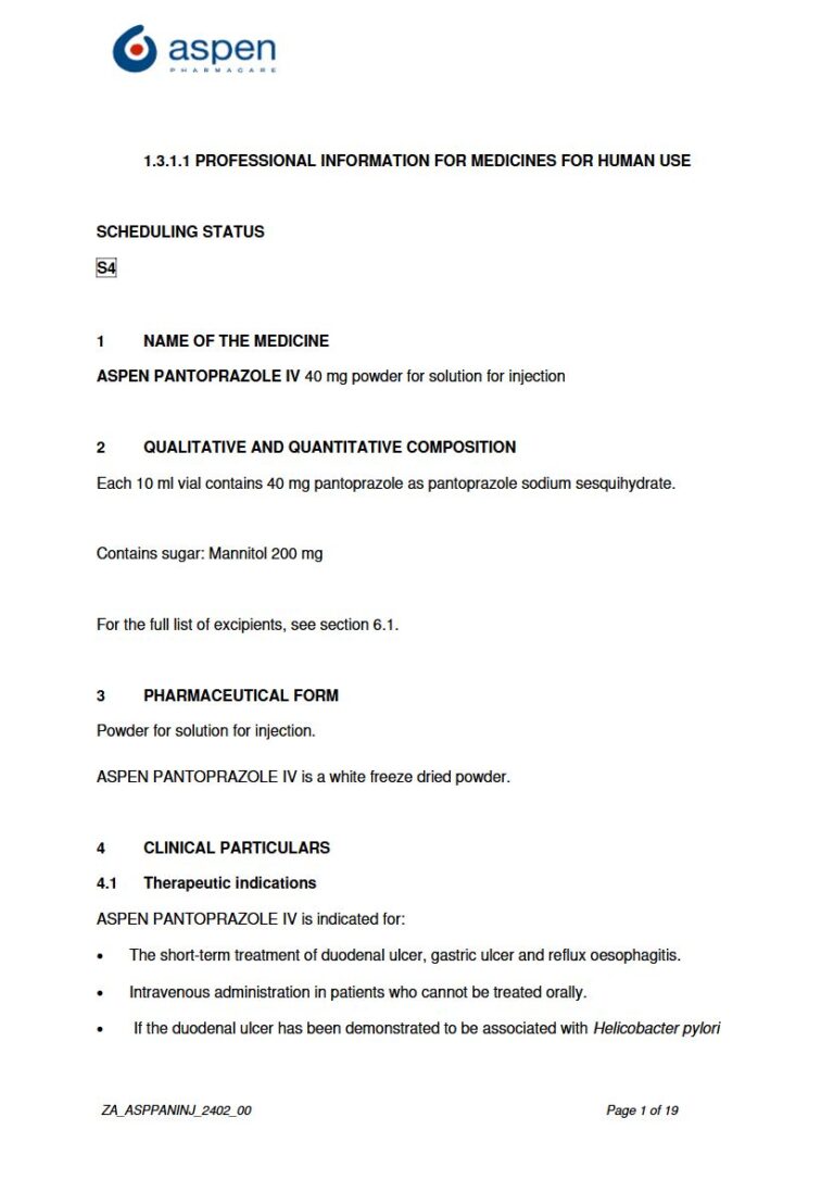 Aspen Pantoprazole Injection package insert preview