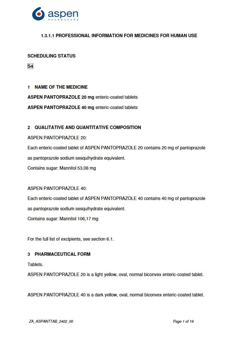 Aspen Pantoprazole Tablets package insert preview
