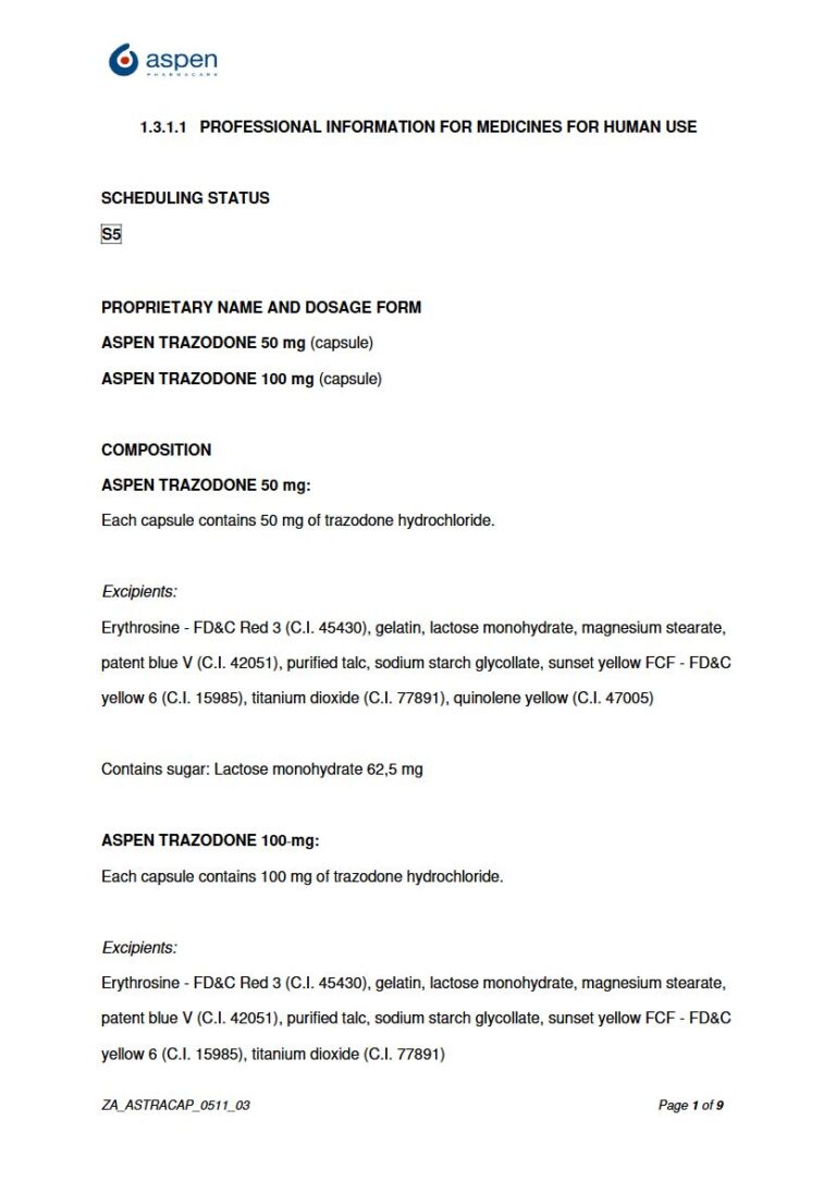Aspen Trazodone Capsule package insert preview