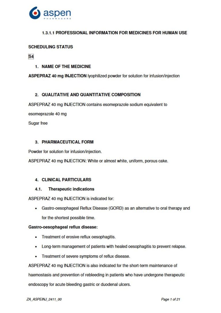 Aspepraz 40mg Injection package insert preview