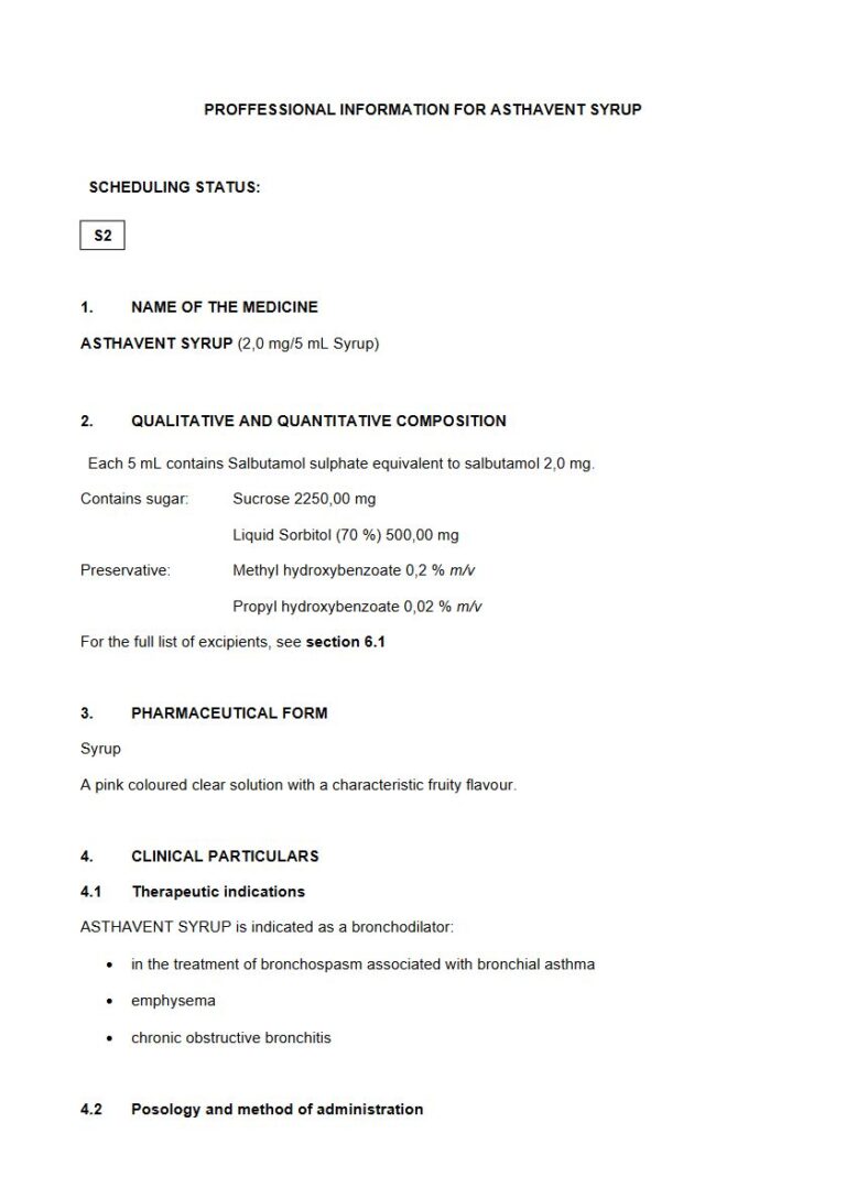 Asthavent Syrup package insert preview