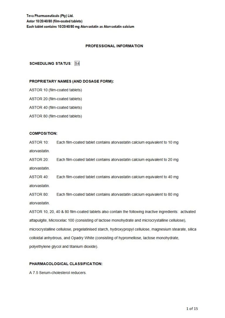 Astor Tablets package insert preview