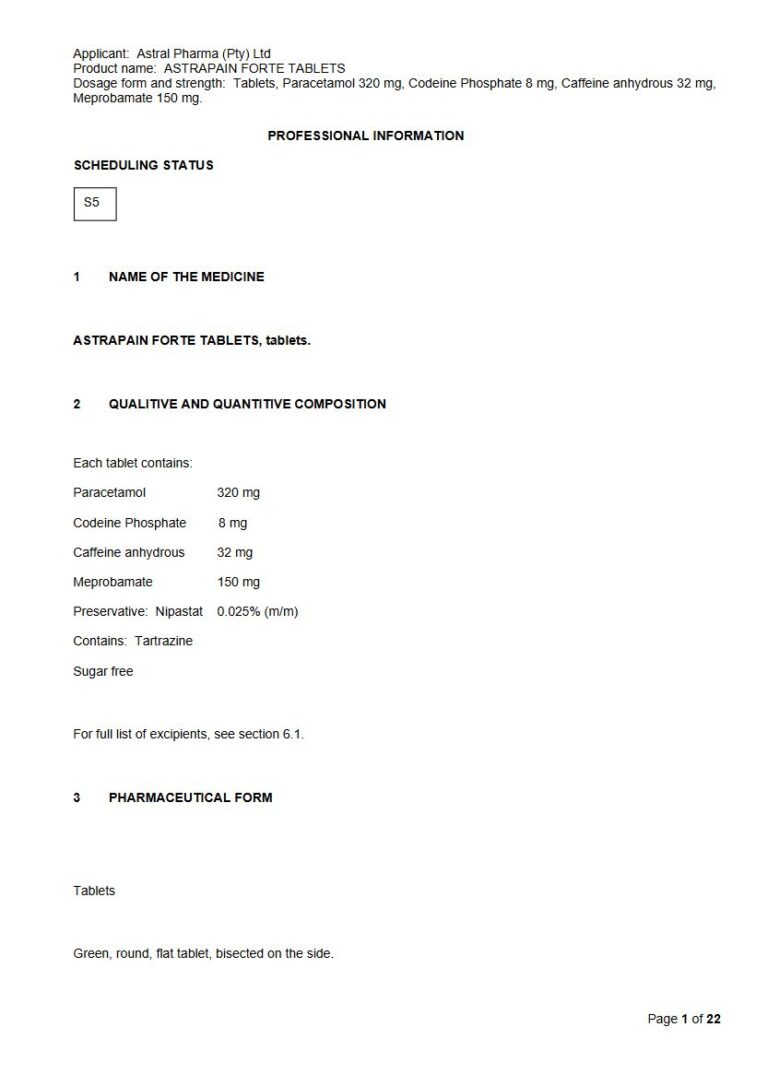 Astrapain Forte Tablets package insert preview