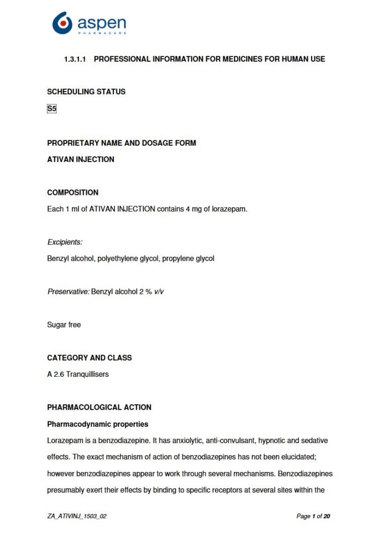 Ativan Injection package insert preview