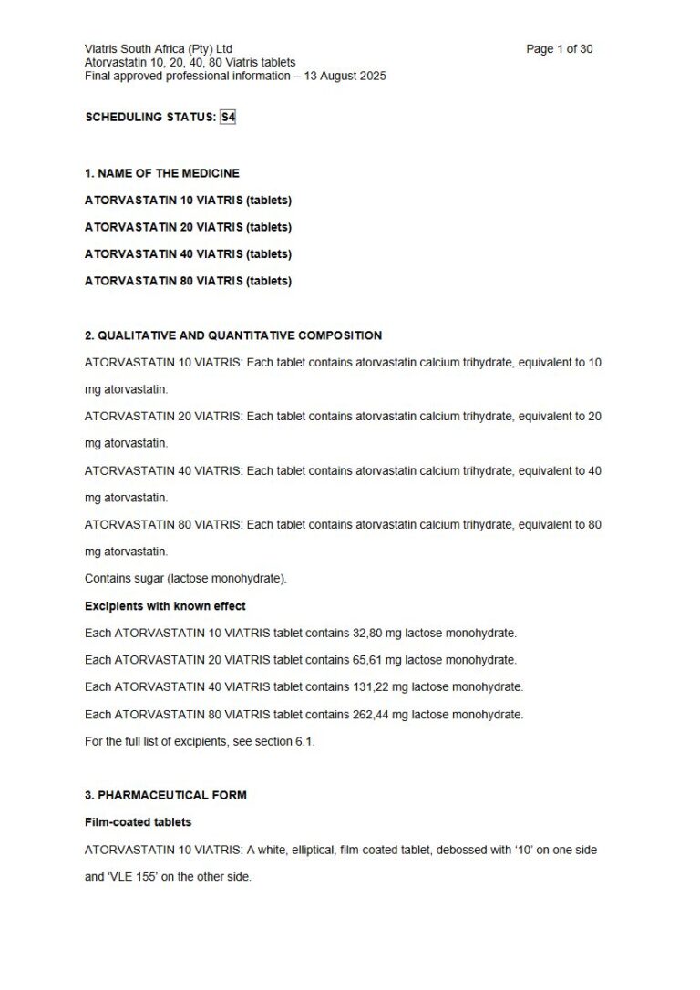 Atorvastatin Viatris Tablets package insert preview