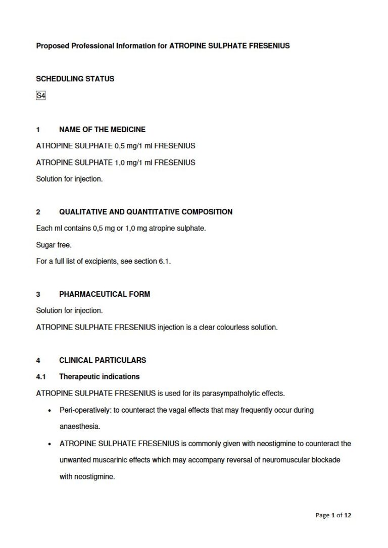 Atropine Sulphate Fresenius Injection package insert preview