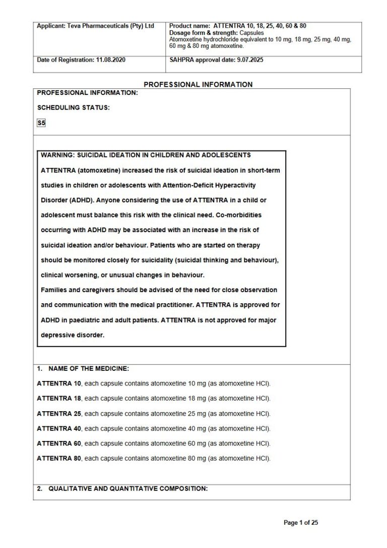 Attentra Capsules package insert preview