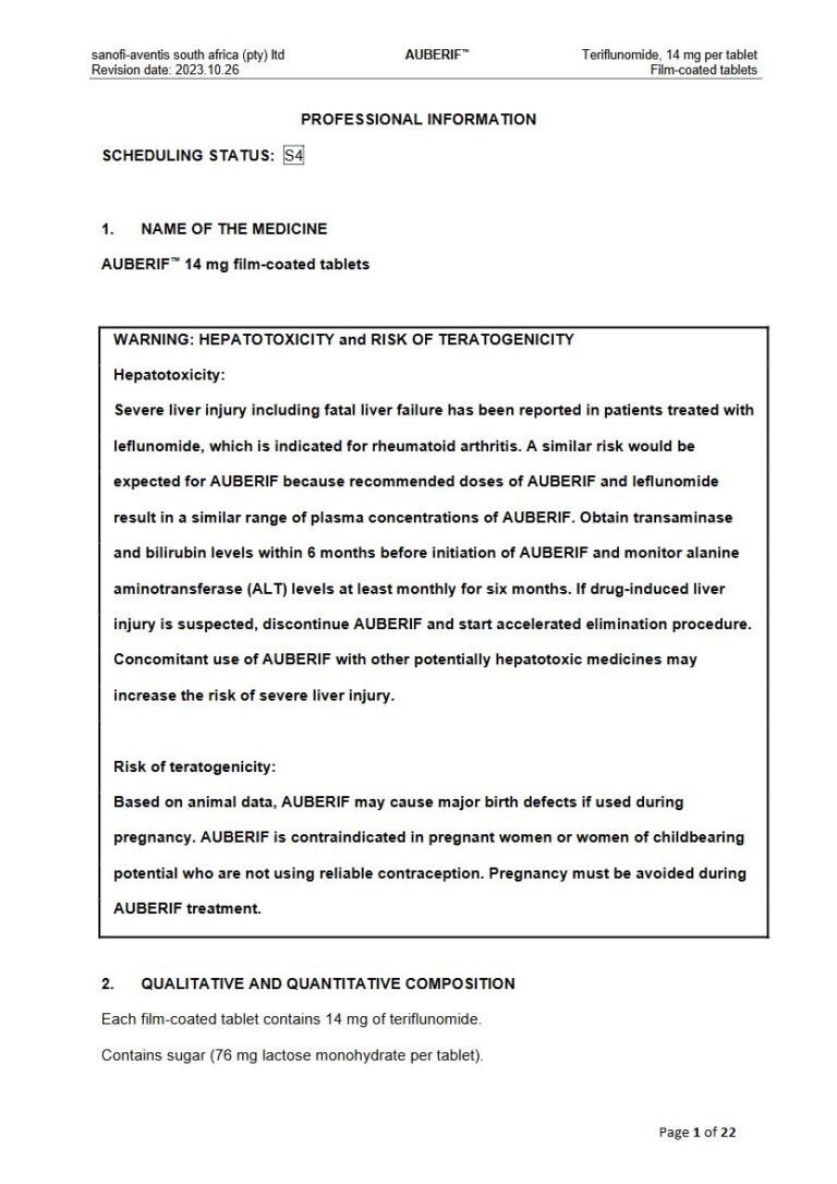 Auberif 14mg Tablets package insert preview