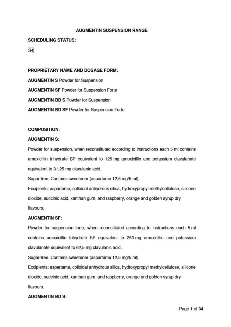Augmentin S / SF / BD S / BD SF Suspension package insert preview