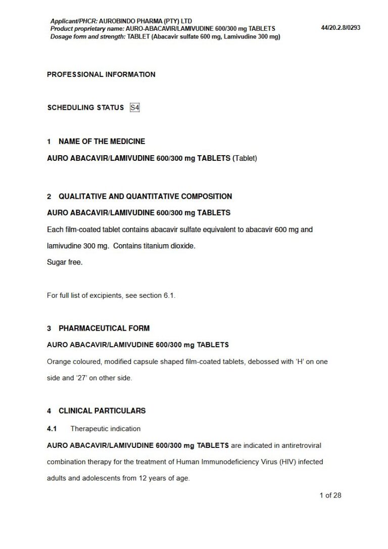 Auro-Abacavir/Lamivudine Tablets package insert preview