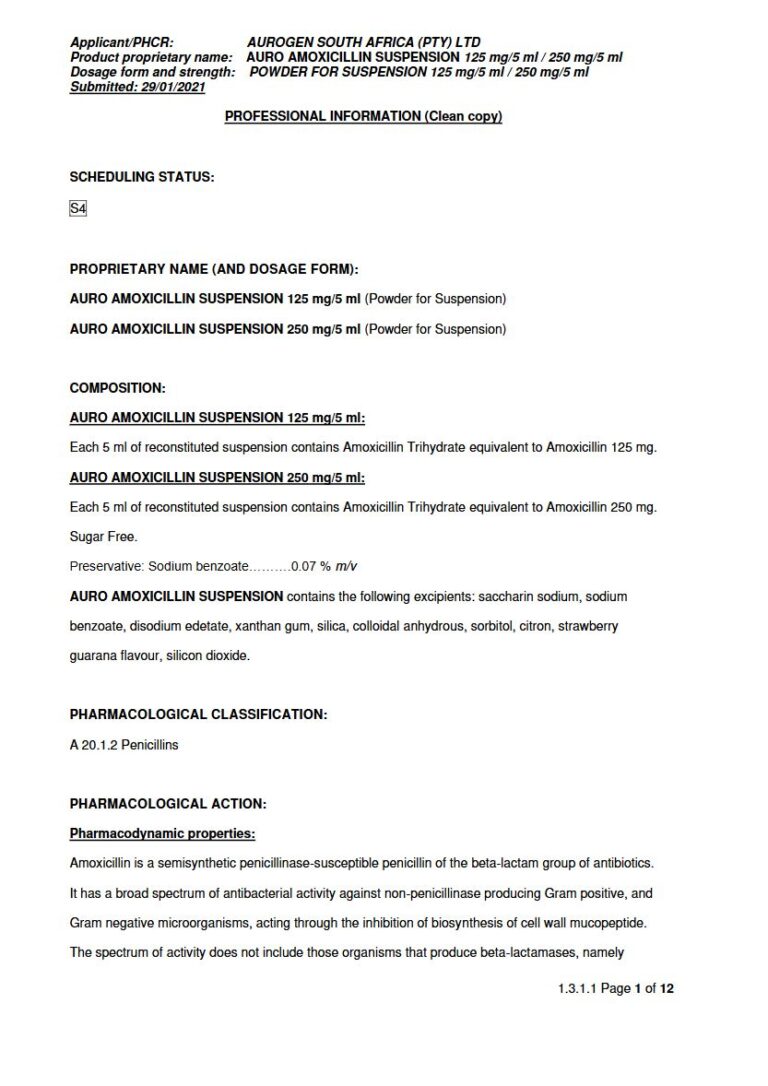 Auro Amoxicillin Suspension package insert preview