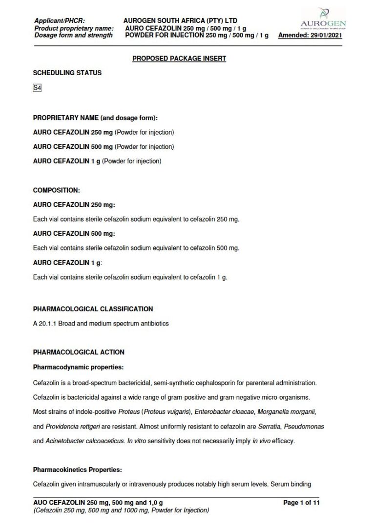Auro Cefazolin Injection package insert preview