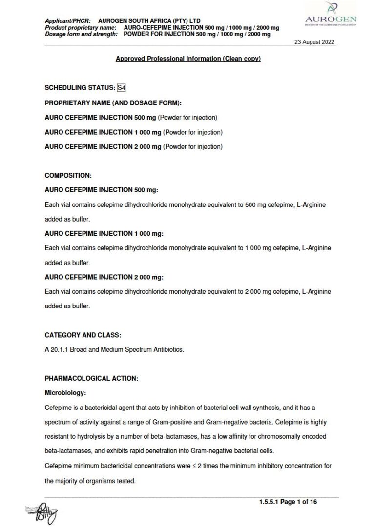 Auro-Cefepime Injection package insert preview