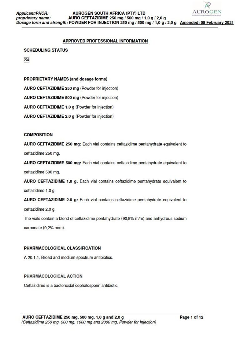 Auro Ceftazidime Injection package insert preview