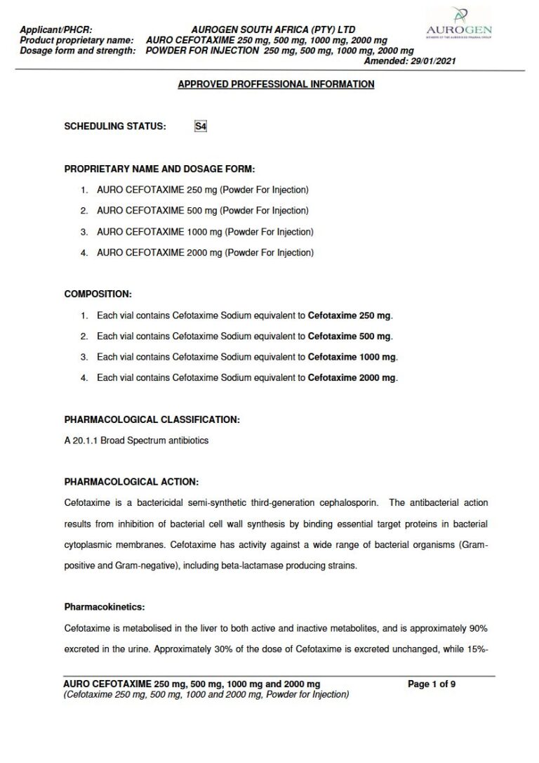 Auro Cefuroxime Injection package insert preview