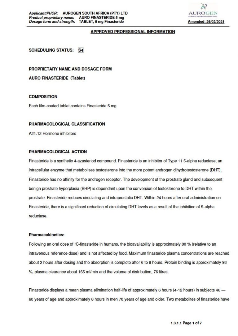 Auro Finasteride 5mg Tablet package insert preview