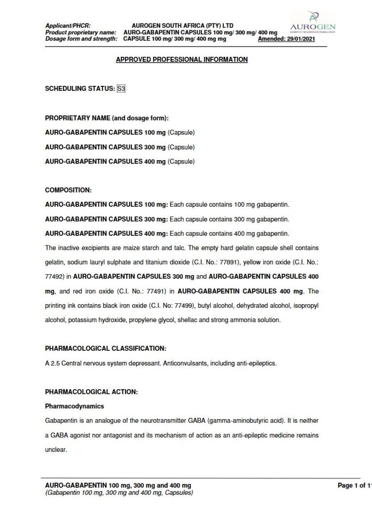 Auro-Gabapentin Capsules package insert preview