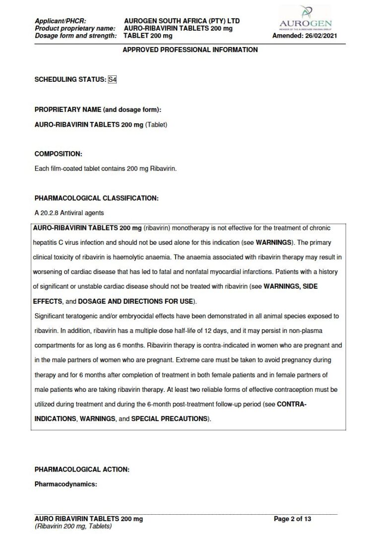 Auro-Ribavirin 200mg Tablets package insert preview