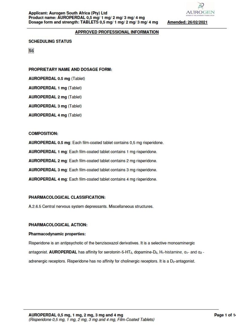 Auroperdal Tablets package insert preview