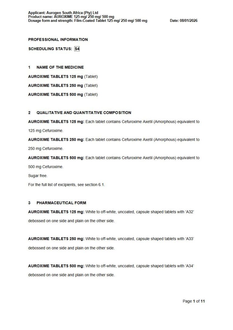 Auroxime Tablets package insert preview