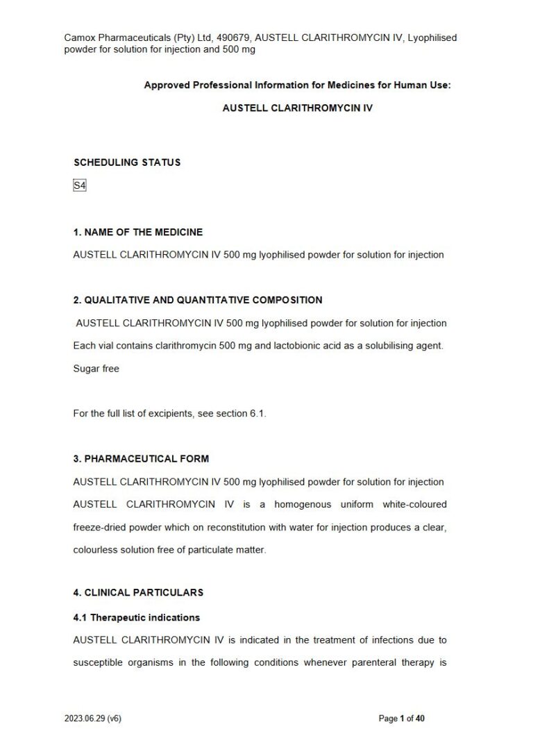 Austell Clarithromycin 500mg Injection package insert preview