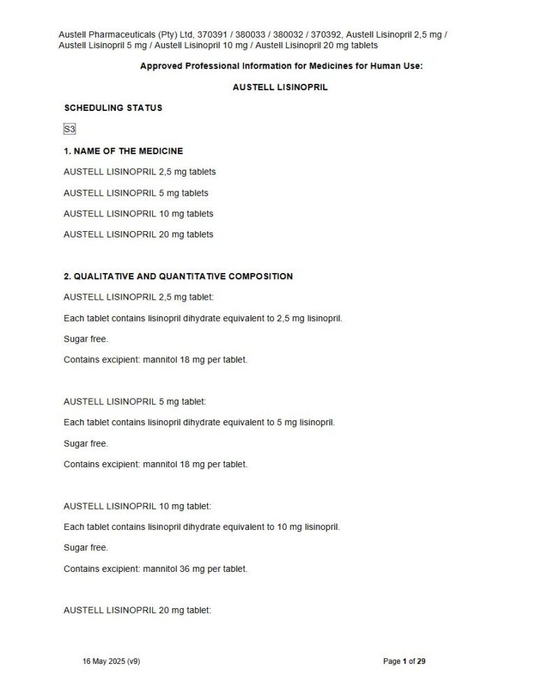 Austell Lisinopril Tablets package insert preview