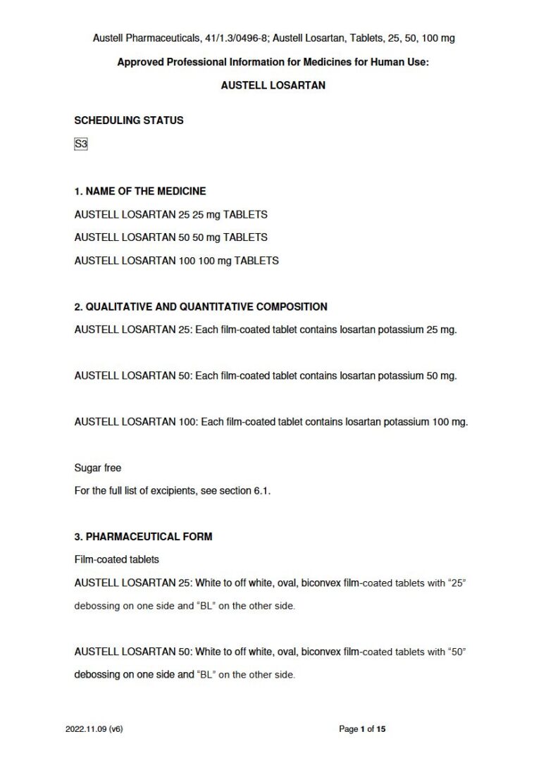 Austell Losartan Tablets package insert preview