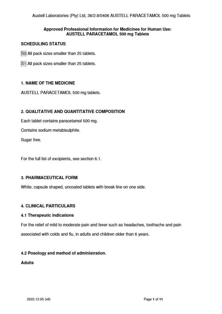 Austell Paracetamol Tablets package insert preview