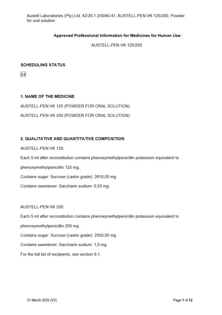 Austell-Pen Vk 125/250 Powder for oral solution package insert preview
