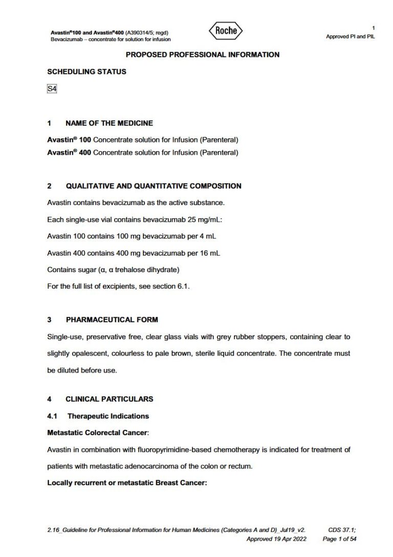 Avastin 100 mg & 400 mg Solution package insert preview