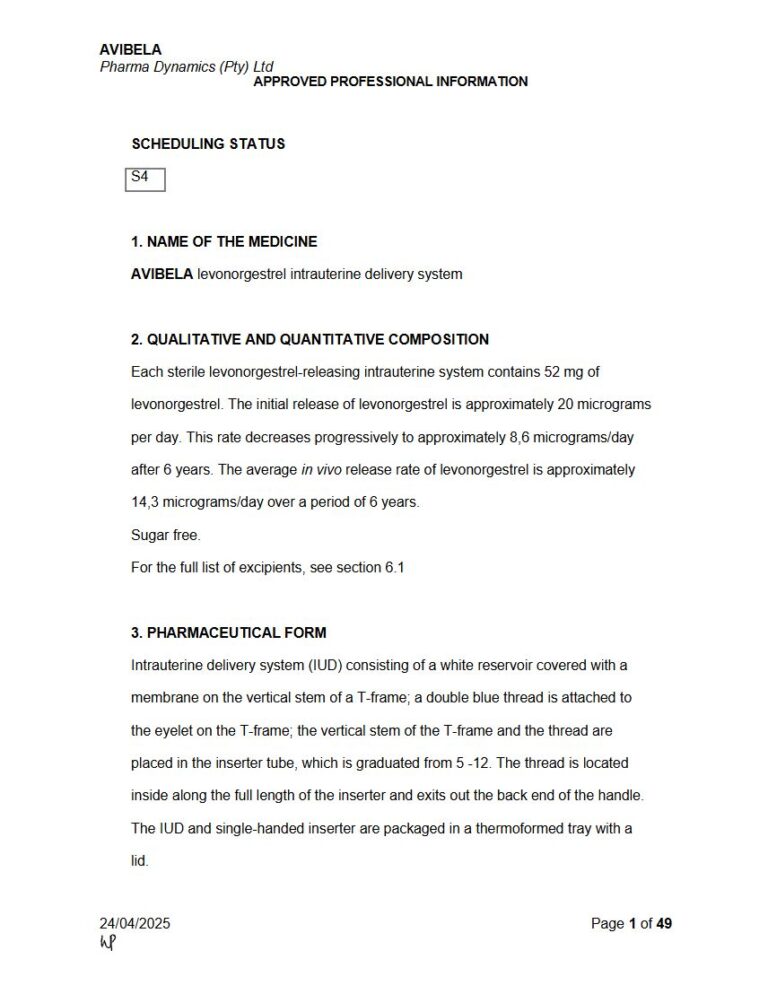 Avibela 52 mg Intrauterine System/Device package insert preview