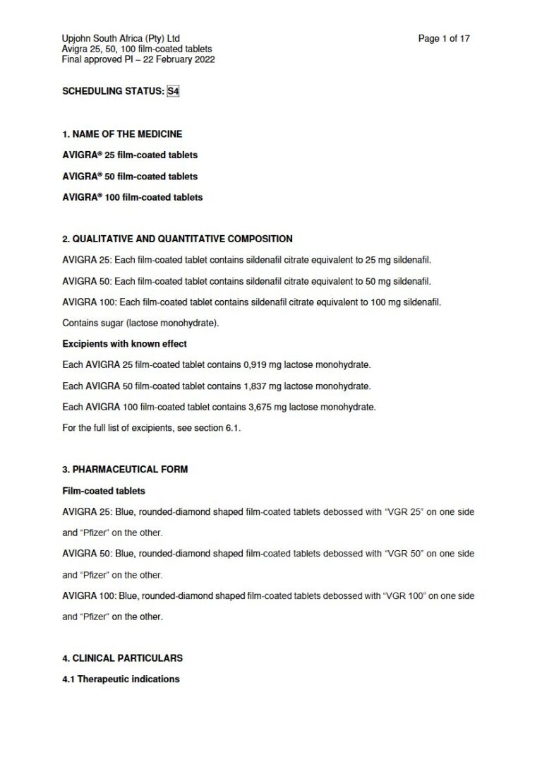 Avigra FC tablets package insert preview