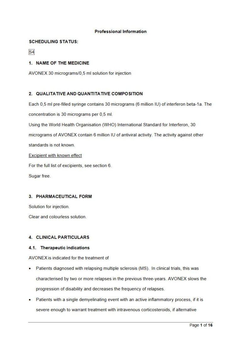 Avonex 30 micrograms/0,5 ml Solution package insert preview
