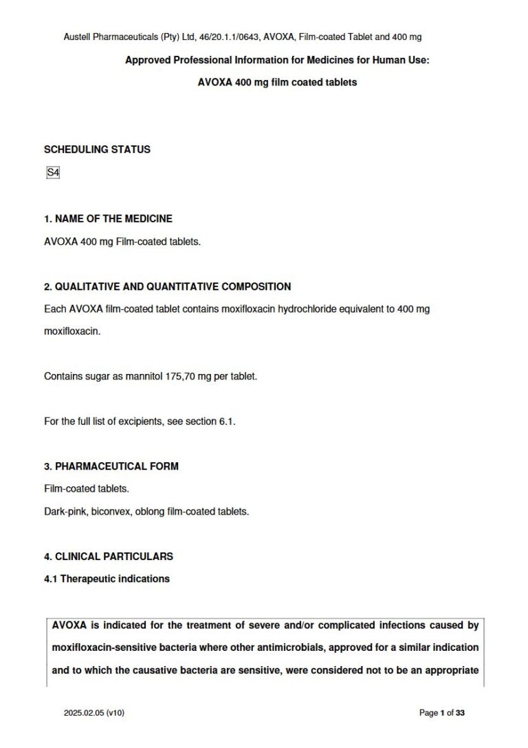 Avoxa 400mg FC tablets package insert preview