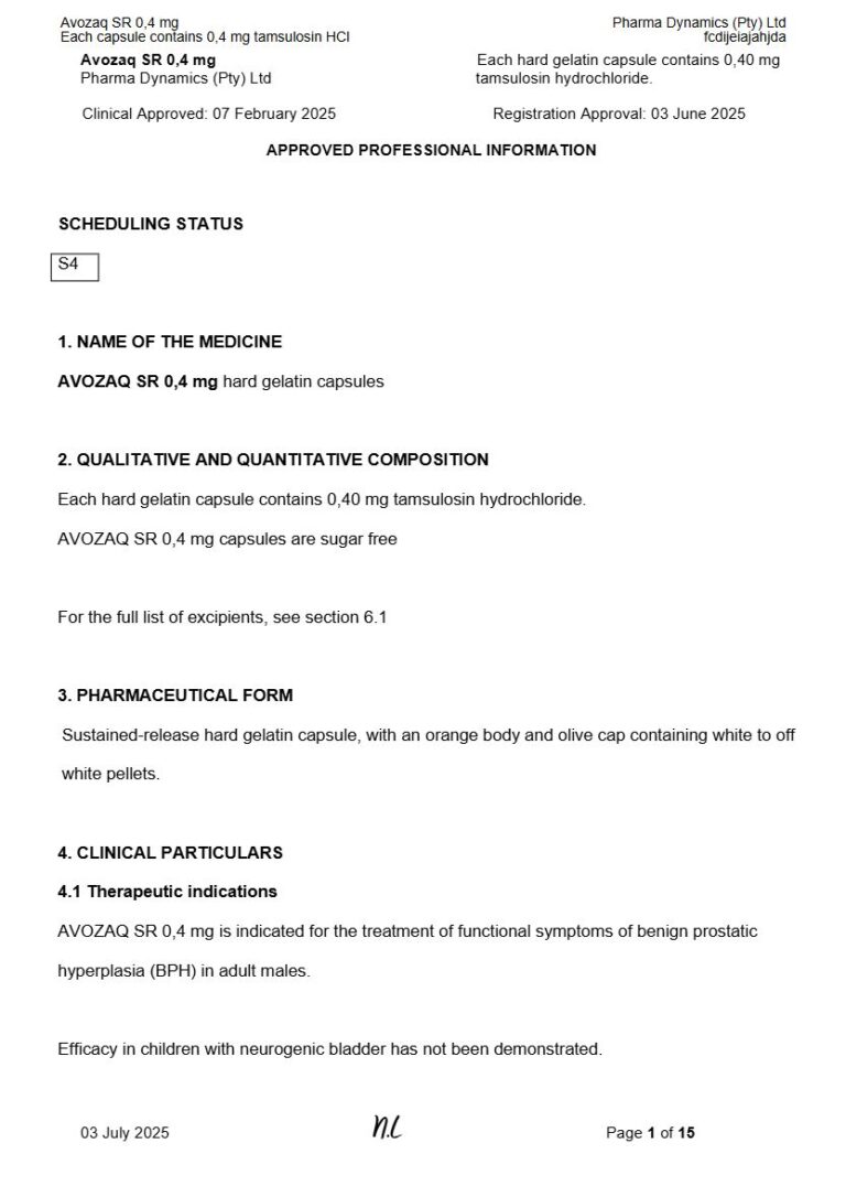 Avozaq SR 0,4mg Capsules package insert preview