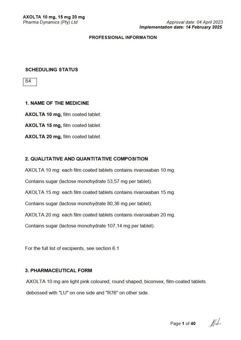 Axolta Tablets package insert preview