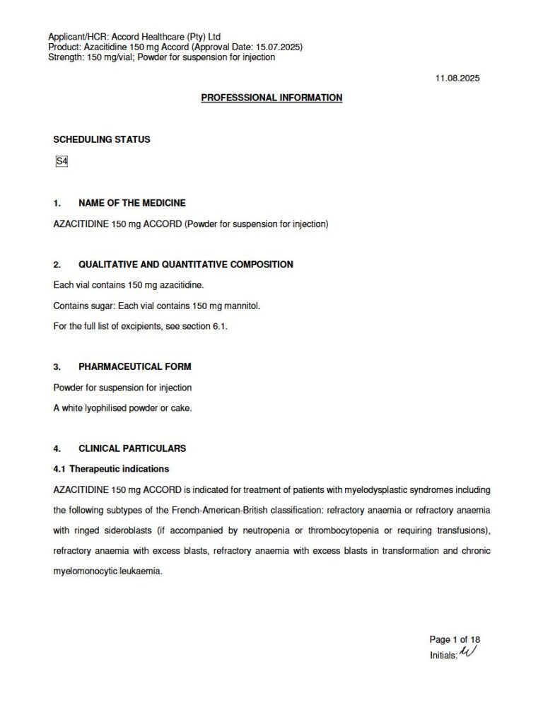 Azacitidine 150 mg Accord Injection package insert preview