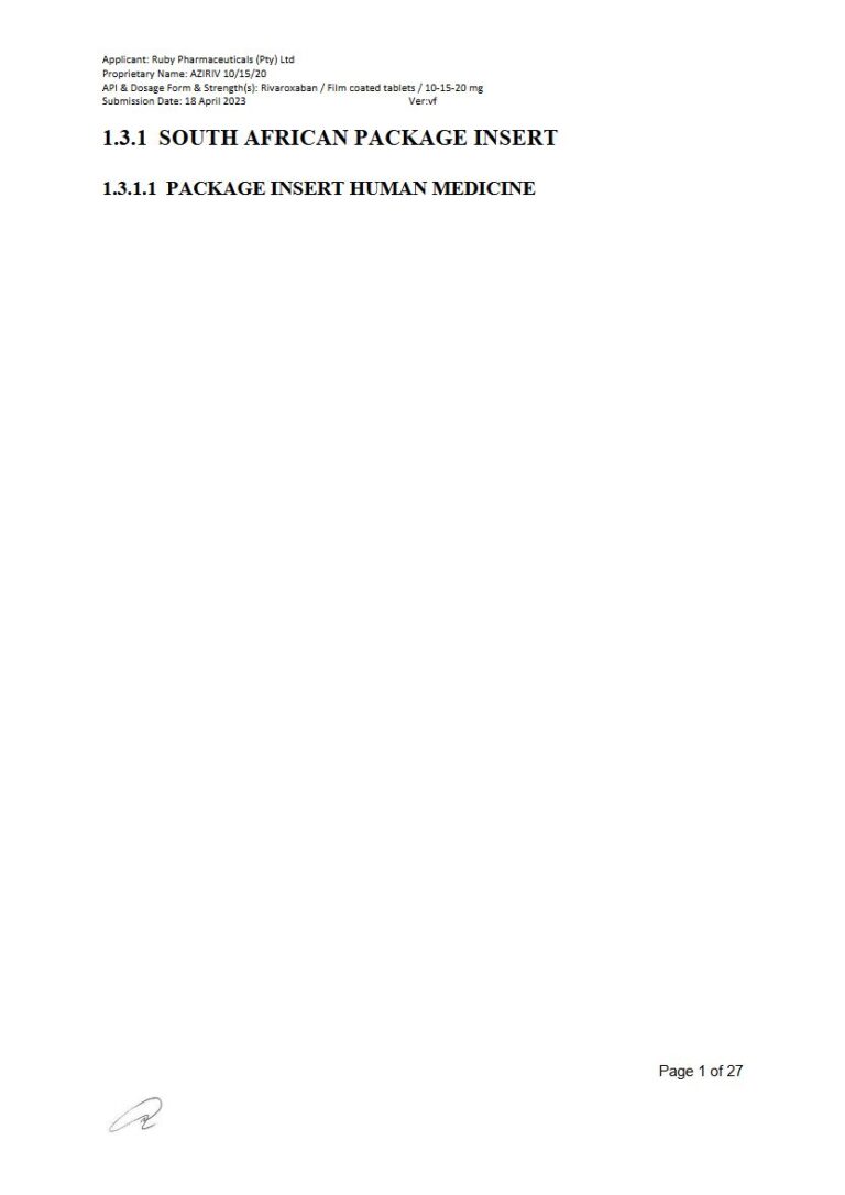 Aziriv Tablets package insert preview