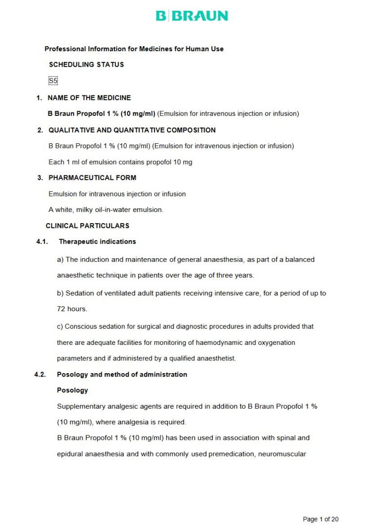 B Braun Propofol 1 % Injection package insert preview