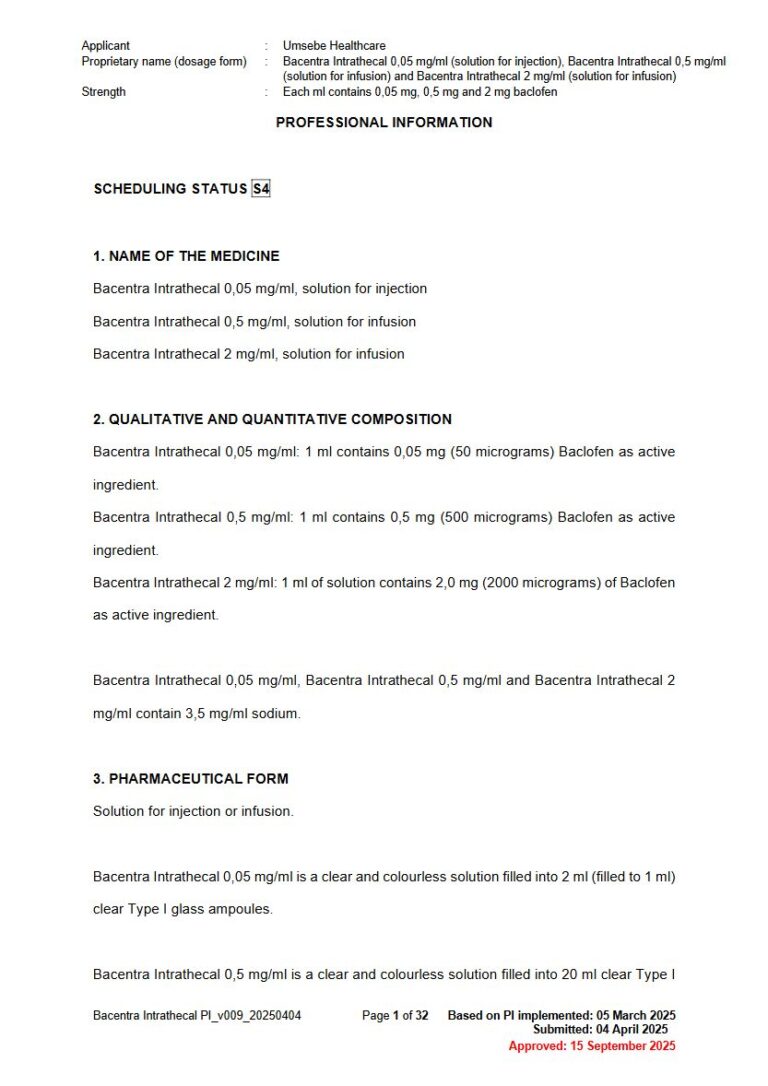 Bacentra Intrathecal Injection package insert preview