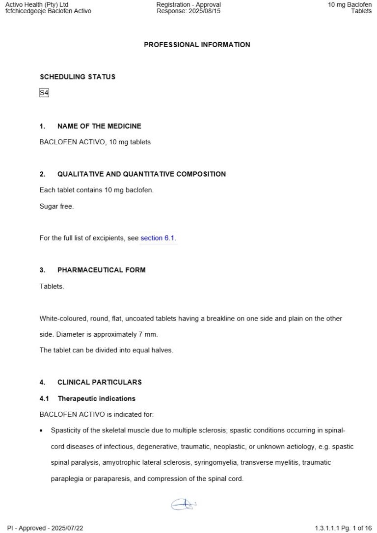 Baclofen Activo 10 mg Tablet package insert preview