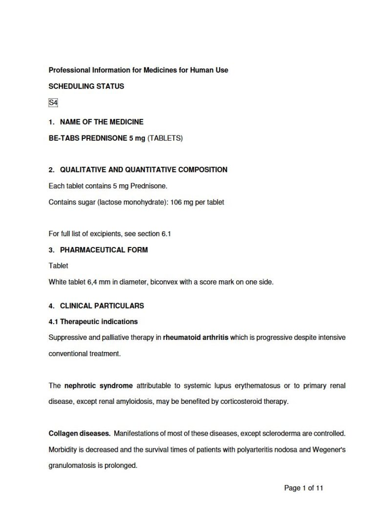 Be-Tabs Prednisone 5mg Tablet package insert preview